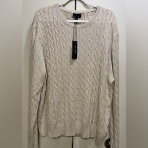 Magaschoni Cable Knit Sweater XXL 100% Cotton Cream Crewneck Lightweight NWT